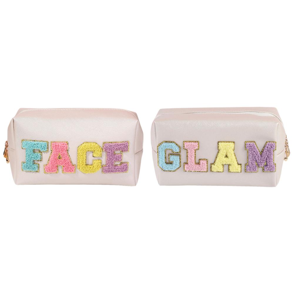 

5# PU Chenille Letter Makeup Bag Travel Cosmetic Bag for Women Girls (FACE)