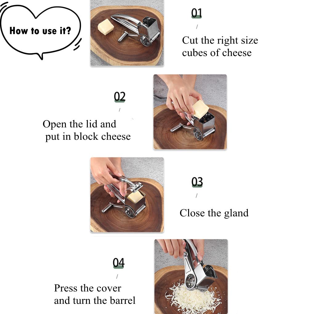 Grater Multifunctional Kitchen Craft Rotary Stainless Steel Cheese Grater 1 Drums Shred Tool Shredder Grinder