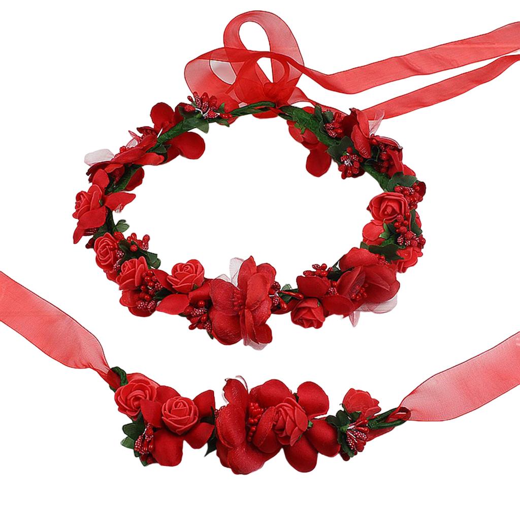 S160707 Artificial Flower Hairband And Bracelet Set Fabric Material For Women And Girls