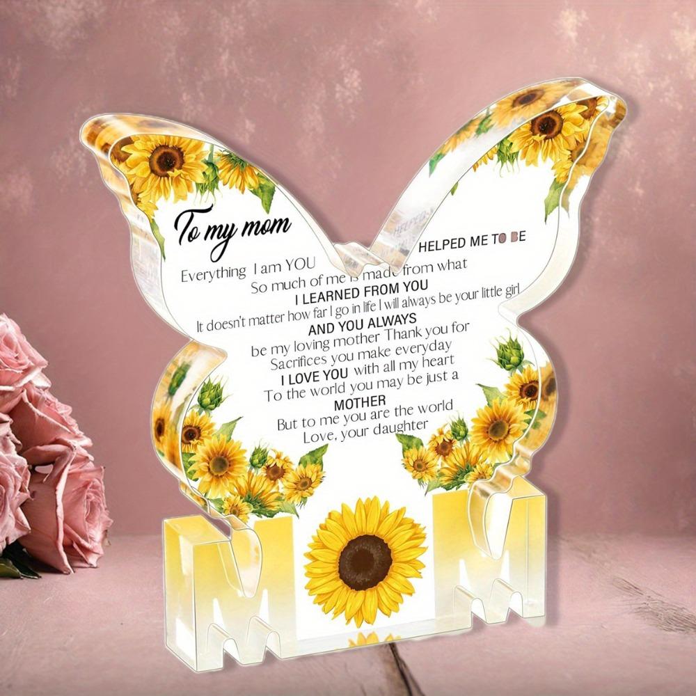Mother's Day Butterfly-Shaped Acrylic Plaque with Floral Design & Heartfelt Message, Sentimental Gift for Mom, Mothers Day Decorations, Butterfly Mo