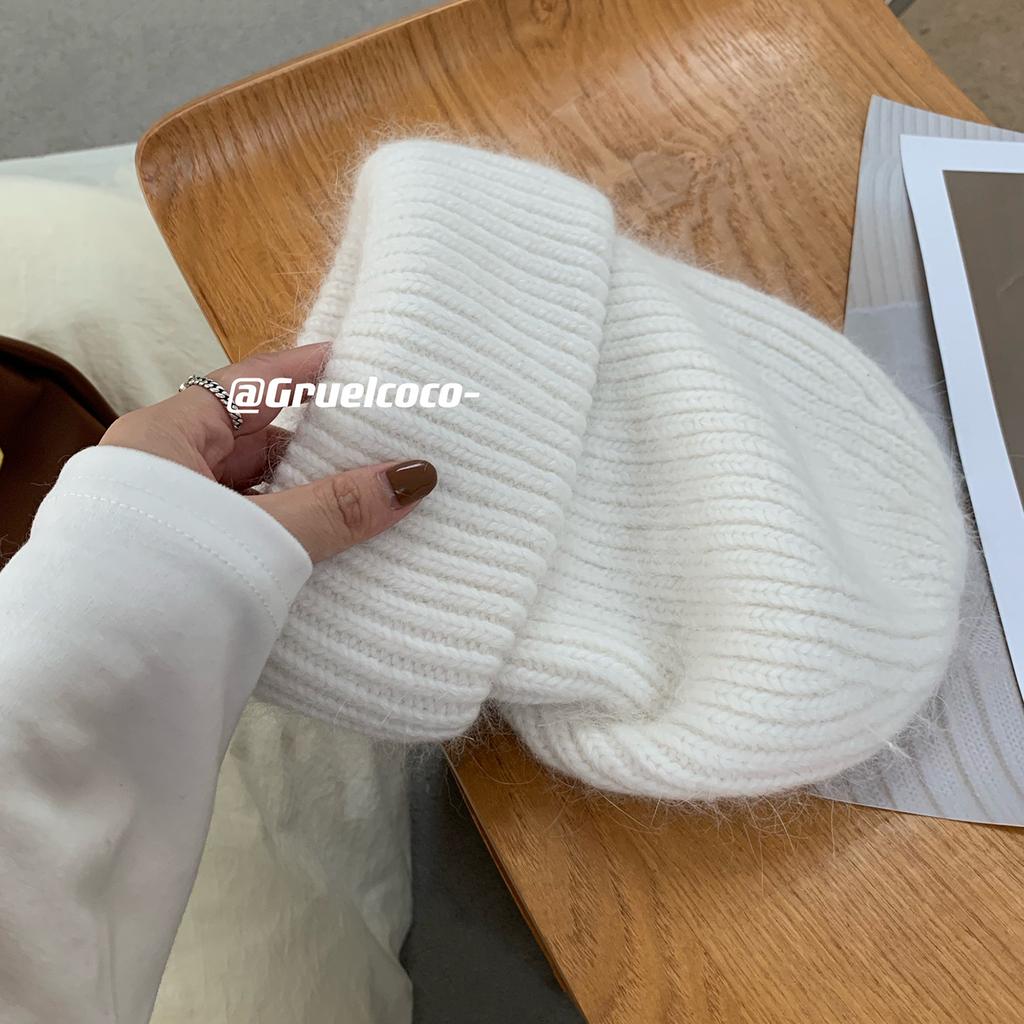 Rabbit Fur Hat, White Wool Hat, Women's Autumn and Winter Warm Fashion Versatile Leisure Student Cold Hat Han