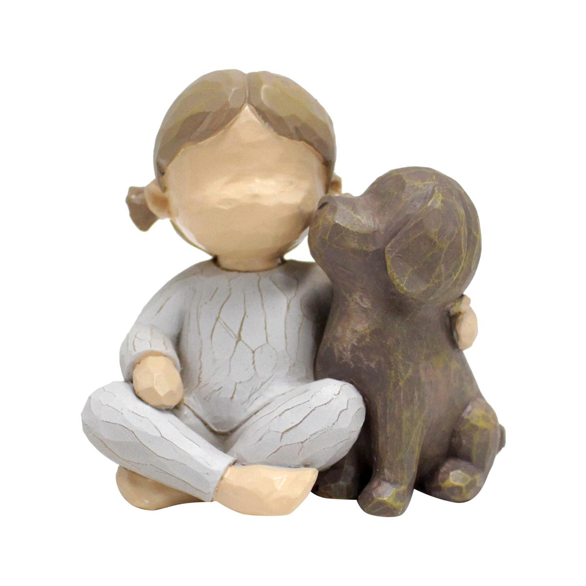 

1 resin handicraft for a girl and dog statue, home and living room display rack decoration, cute little girl and puppy warm stat