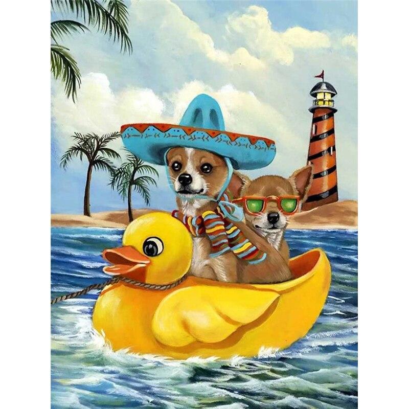5D DIY Full Round Diamond Painting Beach Dog Cartoon Diamond Embroidery Cross Stitch Rhinestone Mosaic Sale Home Decoration