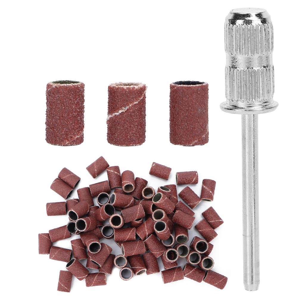 75pcs Nail Sanding Bands Kit Nail Drill Bits 80# 120# 180# Grit Brown with Storage Box