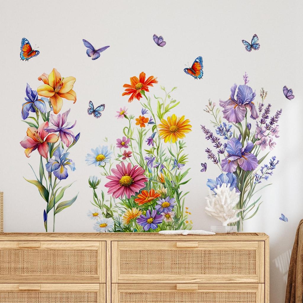 Flower Butterfly Wall Sticker Decals PVC Wallpapers Stylish Art Decor for Door Holiday