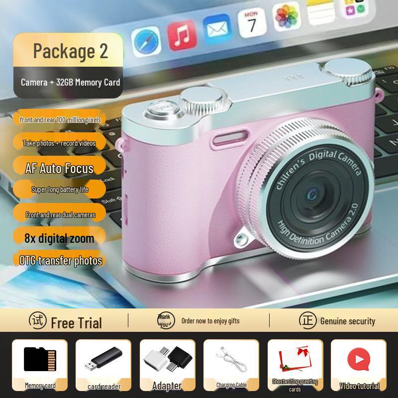 Zhao Lusi 9600W Pixel Dual Lens Cute Retro Digital Camera with Mobile Upload Capability for Students