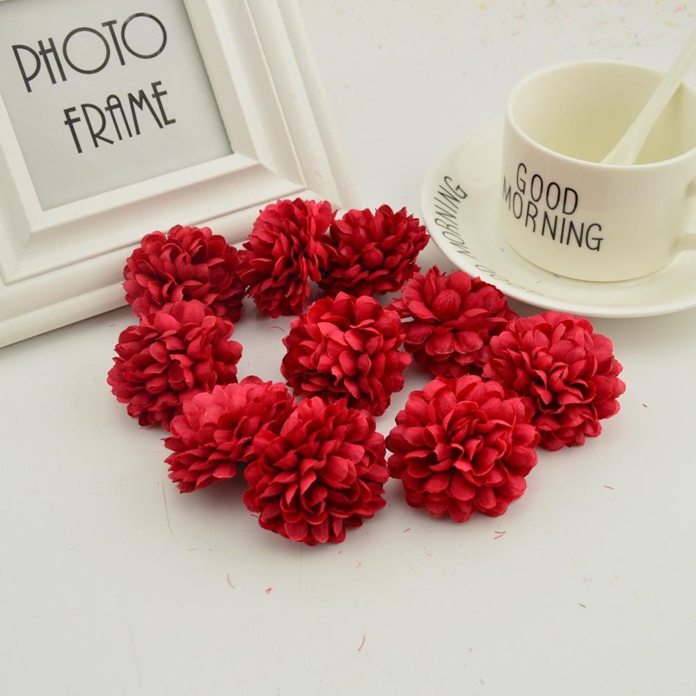 200PCS Artificial Flowers Cheap 5CM Silk Chrysanthemum Heads Home Wedding Decoration Wall Wreath for Christmas Garden Door Fake