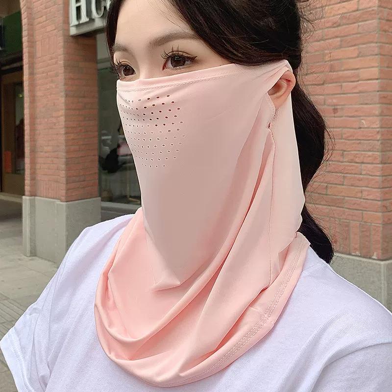 Sun Protection Mask for Women, New Model, Full Face and Neck Coverage, Cycling Sports Ear-Hanging Headscarf, Neck Protection, Ice Silk Neck Scarf