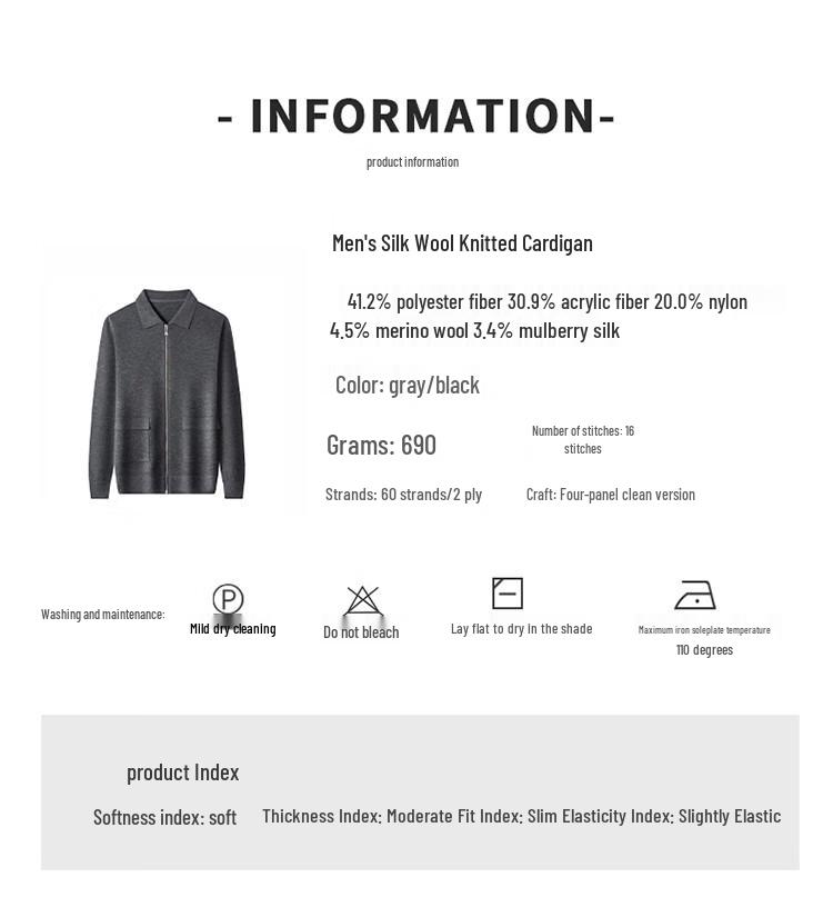 Hengyuanxiang Men's Wool Blend Lapel Cardigan