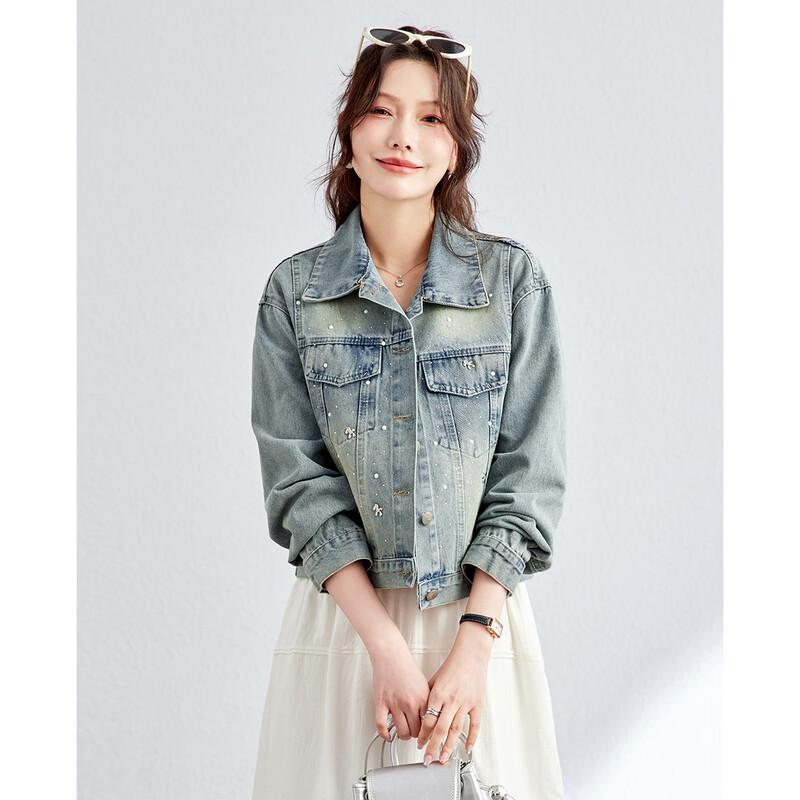 TERRE BLEUE Women's Beaded Denim Jacket