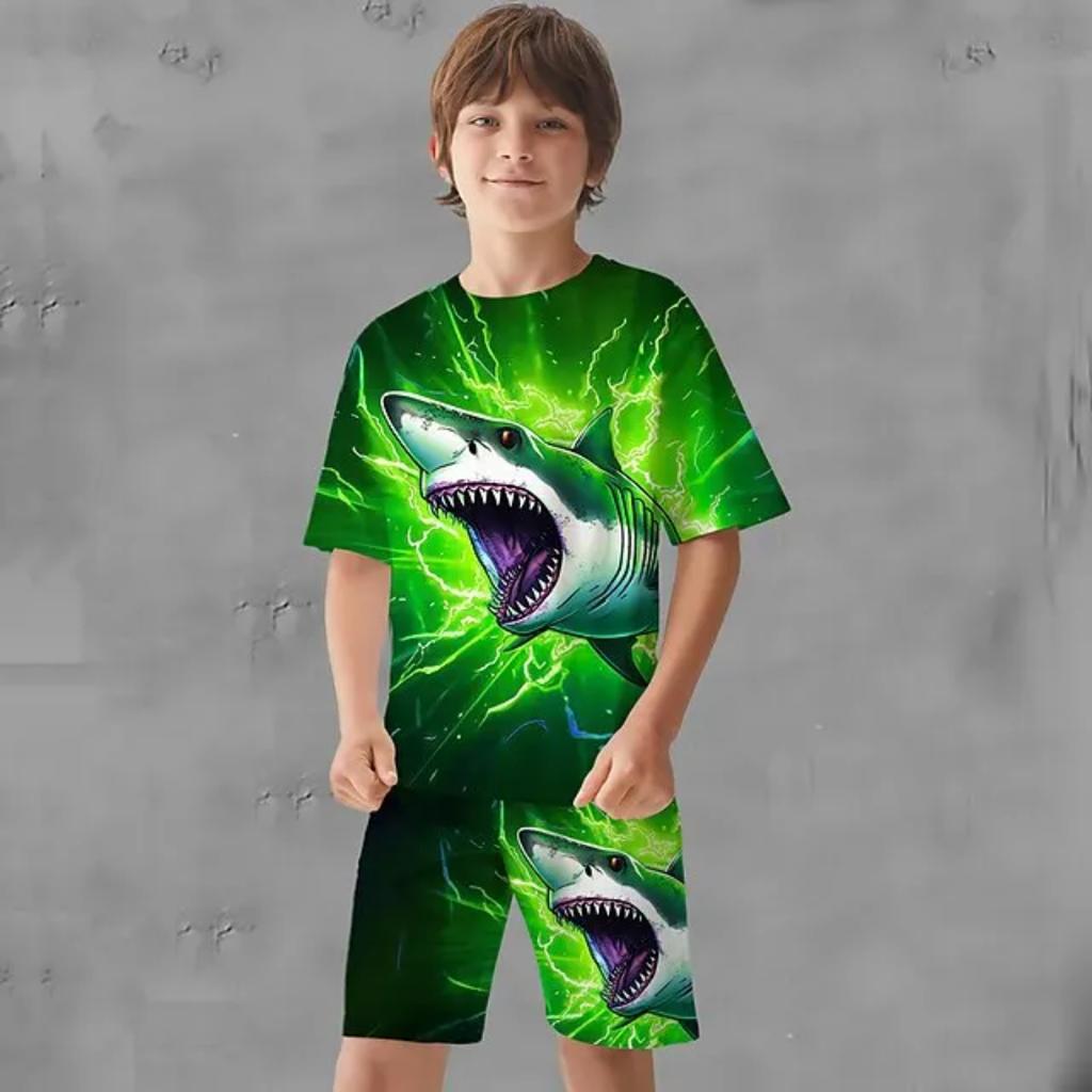 Boys Animal Shark T-shirt & Shorts T-shirt Set Clothing Set Short Sleeve 3D Prints Summer Active Sports Fashion Kids