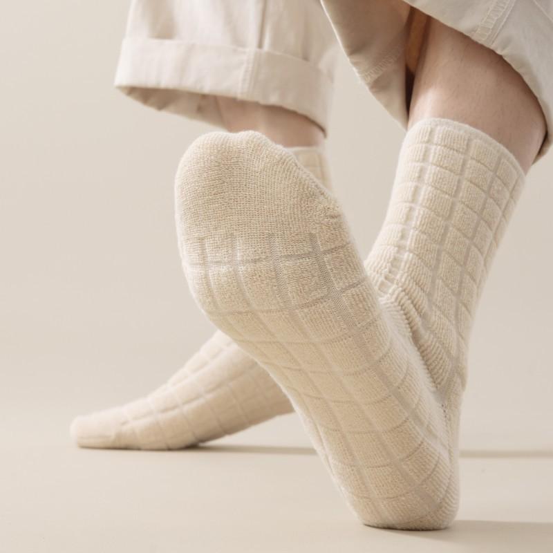 Socks Men'S Fleece Thickened Warm Terry Socks Wear Pure Black Medium Tube Socks Winter Sleep Towel Bottom Socks