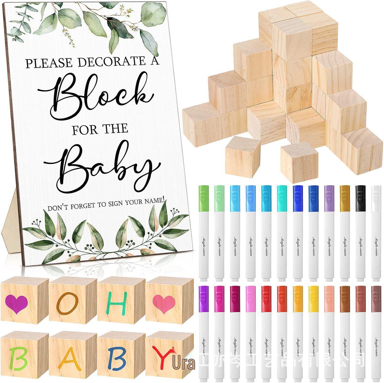 

DIY Pine Wood Shower Party Props Set: Creative Wooden Building Blocks Game & Ornament Gift