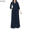 ZANZEA Women 3/4 Sleeve Blouse and Pants Casual Two Piece Suit Sets