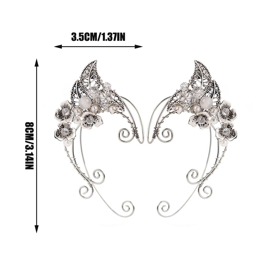 Elf Ear Cuffs 1 Pair Exquisite Clip-o Coated Metal Ear Cuffs Non Piercing with Crystals Decorative for Cosplay Costume Halloween