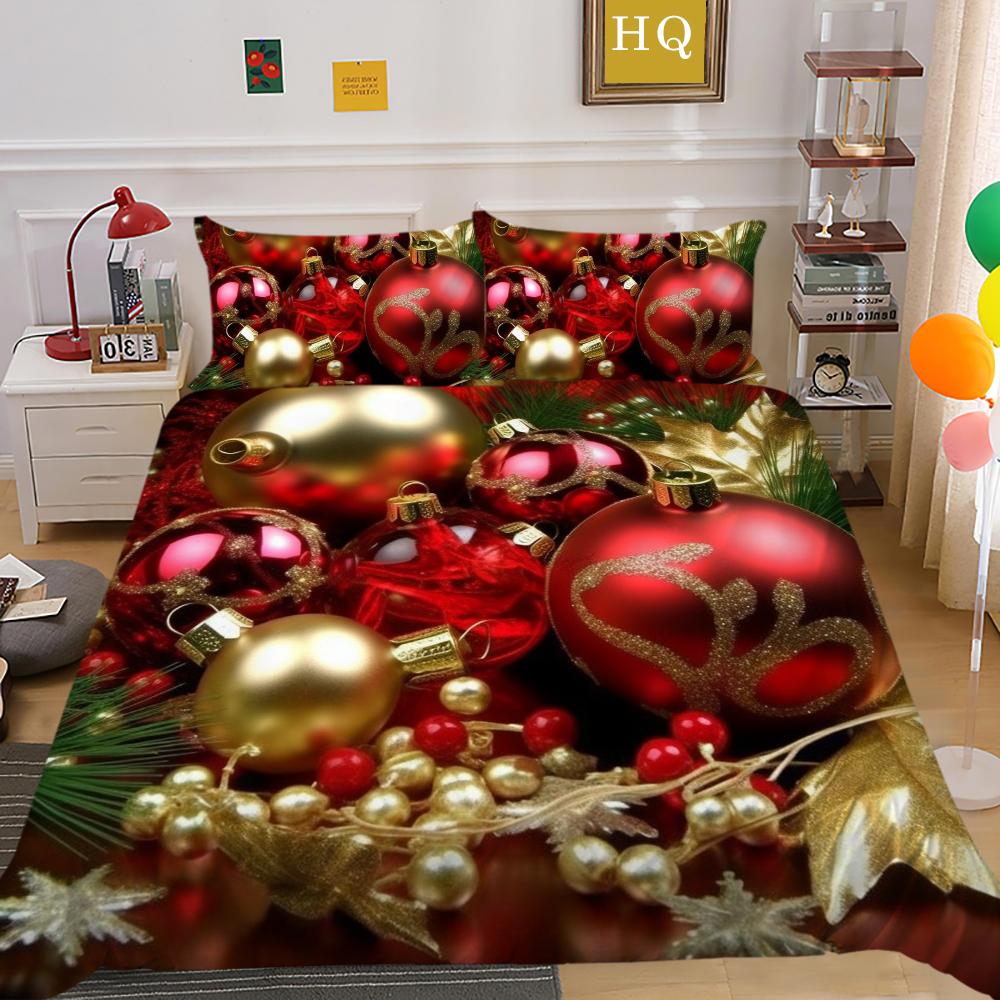 3D Microfiber Fabric Christmas Bedding Set Santa Claus Quilt Cover Pillowcase 2 or 3 EU220 * 240 Full-size Quick Drying Easy Cleaning Home Decoration