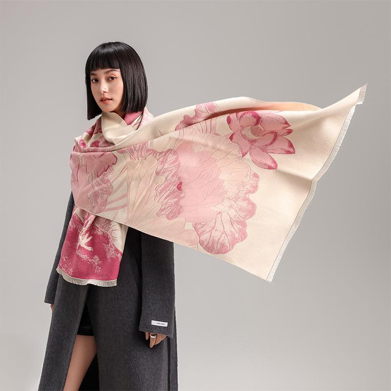 Girl Style Mori Stork Autumn And Winter Double-Sided Imitation Cashmere Scarf Winter High-End Warm Shawl