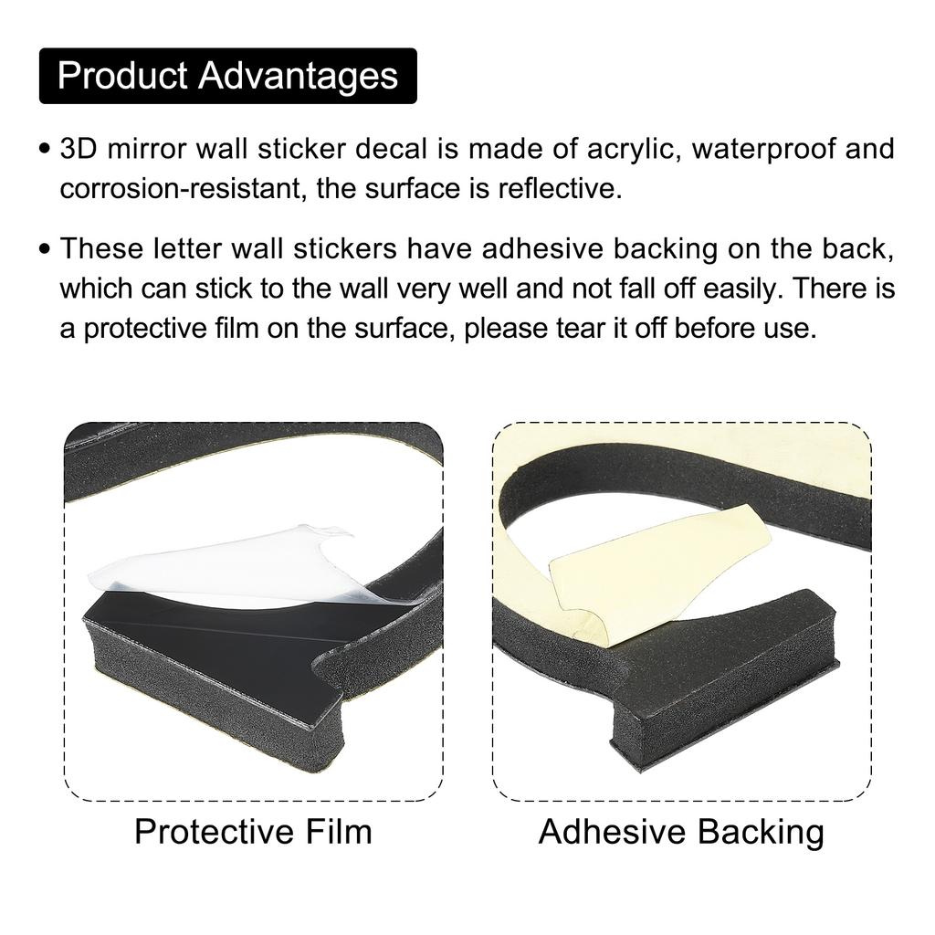 10cm Black 26 English Letters Wall Sticker 3D Mirror Acrylic Wall Sticker Decals Self-Adhesive Decor Wall Art Mural Home Party