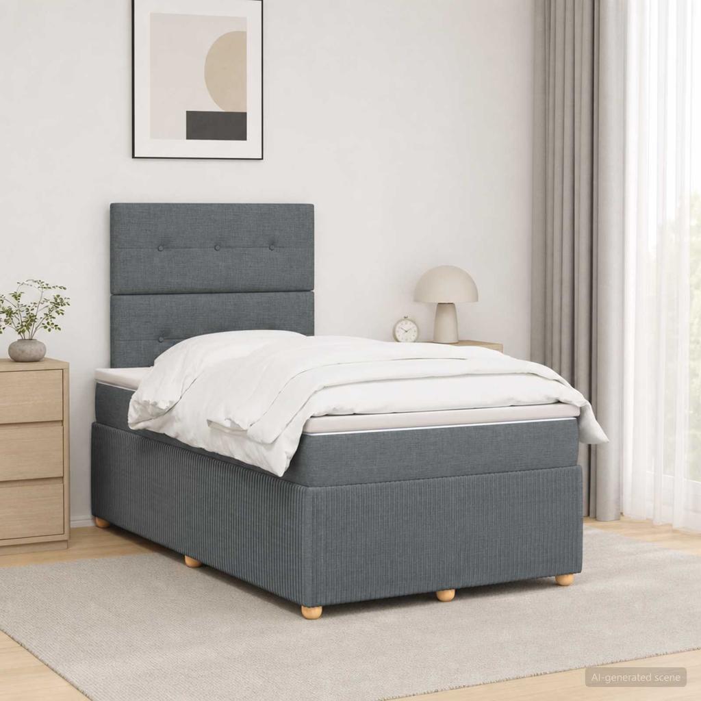Box Spring Bed with Mattress Dark Gray 120 x 190 cm Fabric