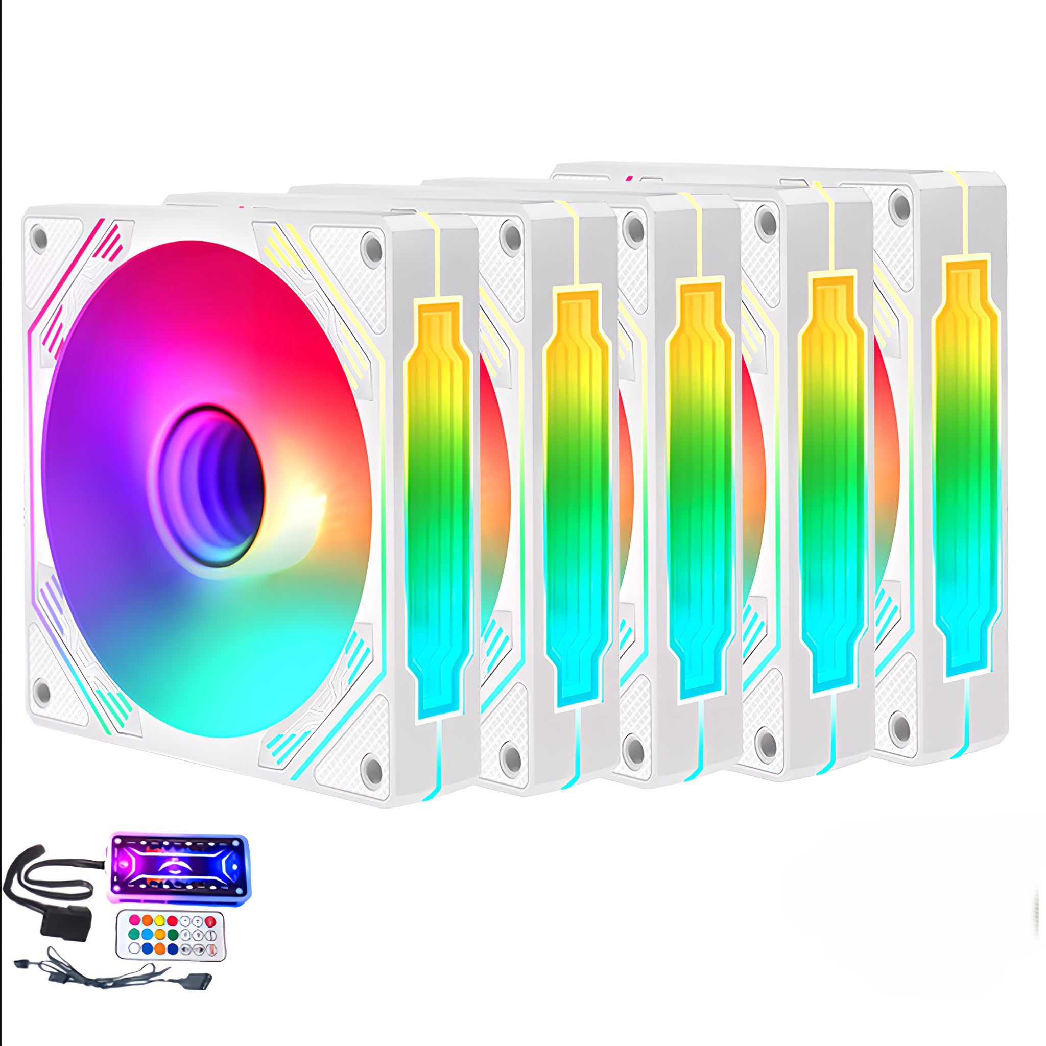 

Infinity Mirror PC Case Fan Set of 5 120mm LED ARGB 6pin Hub with Controller Remote Control Color Changeable Fan Speed Changeable Peripheral Power Set