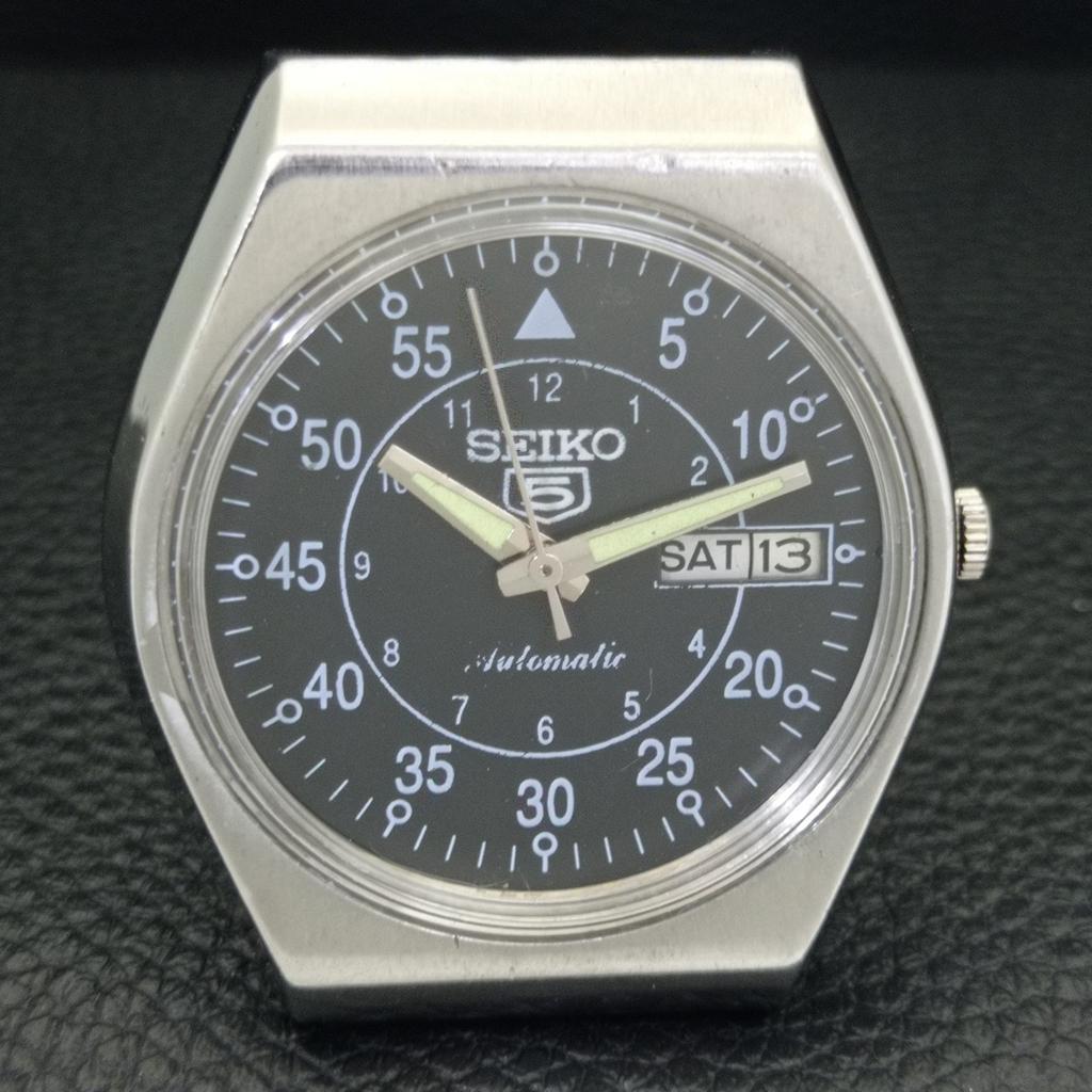VINTAGE SEIKO 5 AUTOMATIC 6309A JAPAN MENS BLACK COLOR DIAL WATCH a701464-5