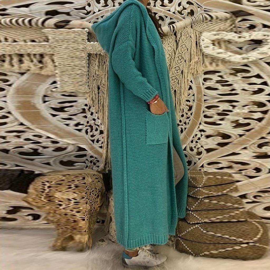 Womens Long Cardigan Sweaters Hooded Knitted Oversized Sweater Coat