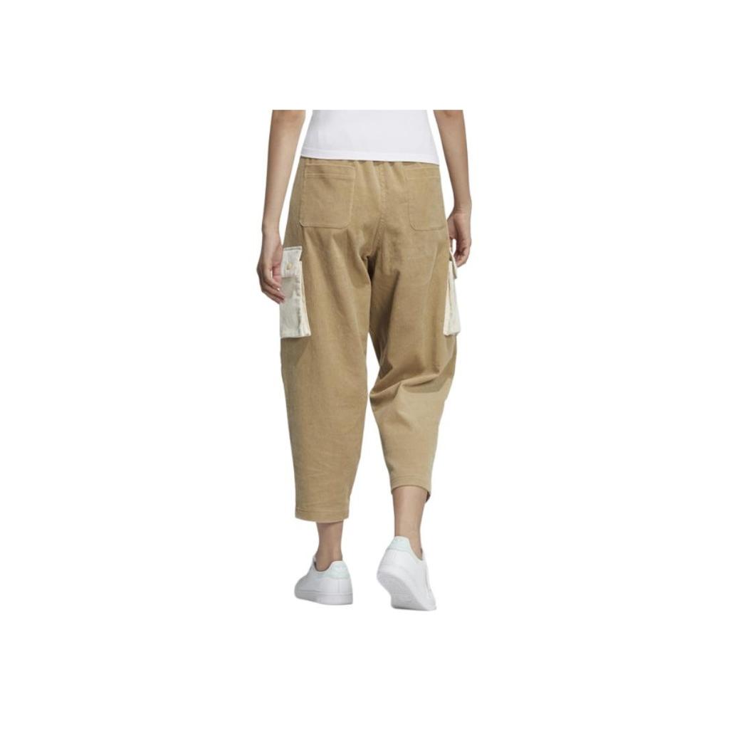 Adidas Originals Adicolor Solid Color Straight Leg Retro Spliced Mid Waist Drawstring Knit Sports Pants Women Bottoms Beige HK0486