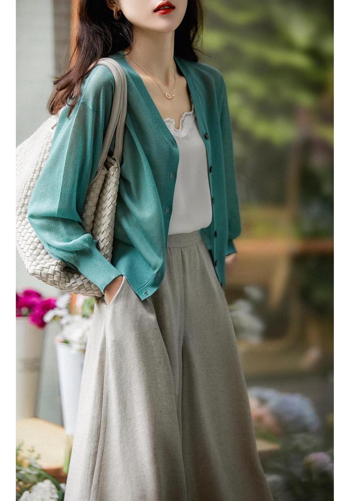 Women's Korean Style Ice Silk Knit Cardigan - Lightweight, Breathable, Sun Protection for Spring & Summer