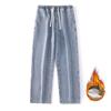 Winter American Straight-leg Solid Color Plus Velvet Thickened Jeans for Men Versatile Casual Wide-leg Trousers