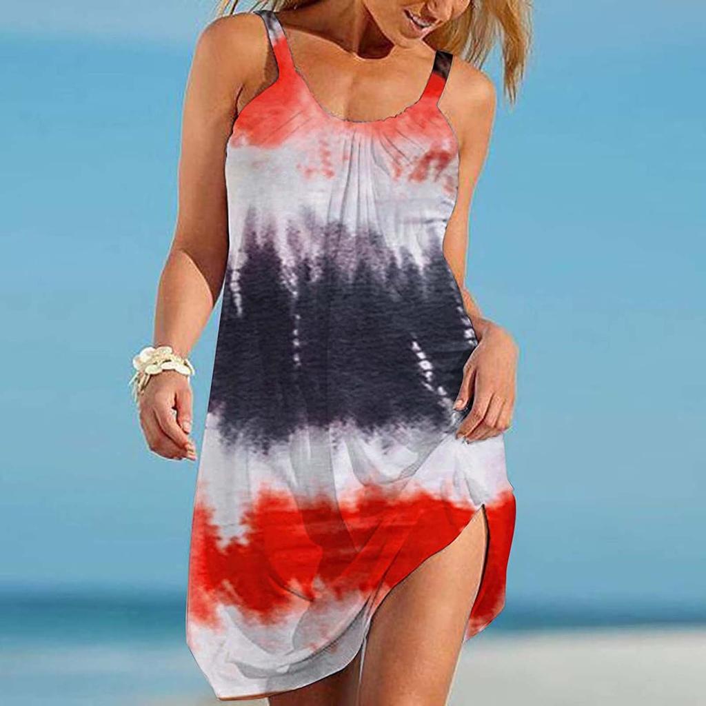 Dame Mote Gradient Trykk Ermeløs Spaghetti Maxi Kjole