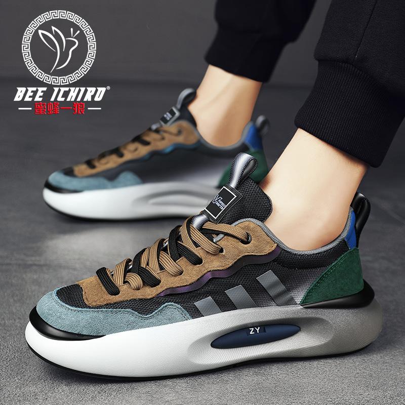 Retro Men's Shoes Leather Mesh Casual Matte Lightweight Spring and Summer Running Dad Sneakers