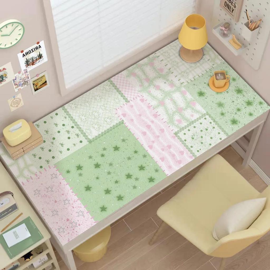 Leather Desk Pad Protector Fruit Grid Strawberry Pink Girl Mouse Pad Office Desk Mat Waterproof Non-Slip PU Desk Blotter Pad