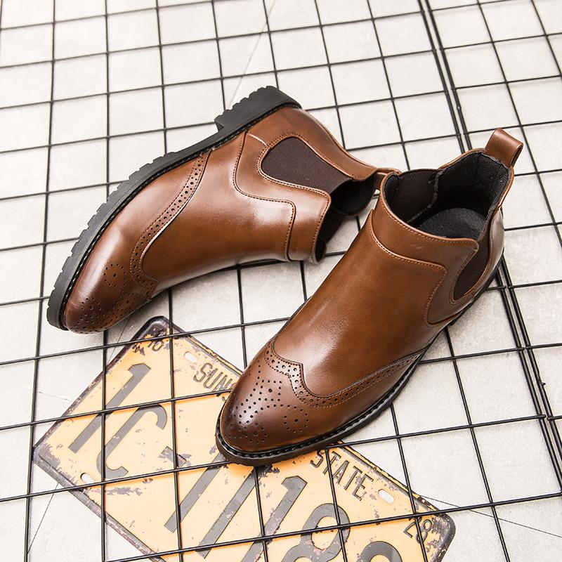 Men’s Brogues Motorcycle Boots Retro Street Style Dress Chelsea Boots Tuxedo Wedding Men Ankle Boots Plus Size