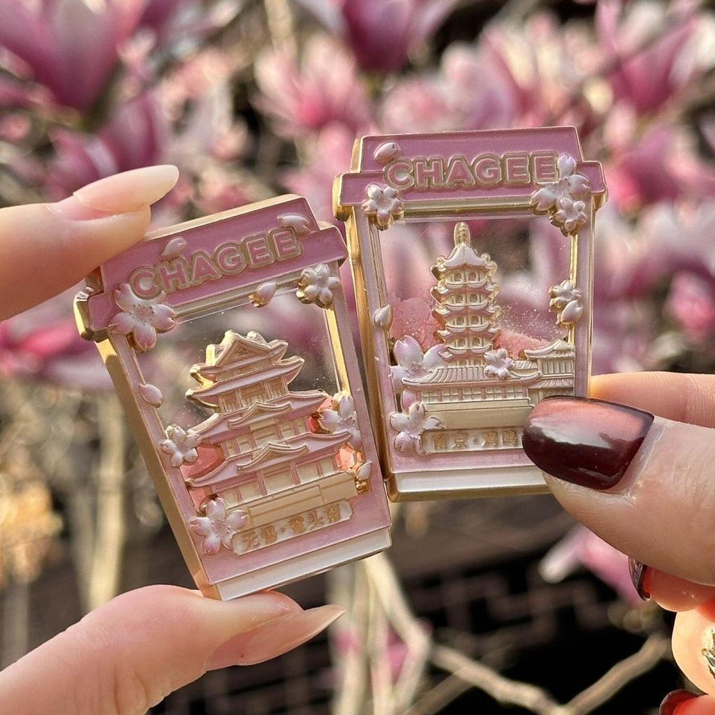 HAY TEA Cherry Blossom Quicksand Magnetic Refrigerator Magnet - Collectible Souvenir.