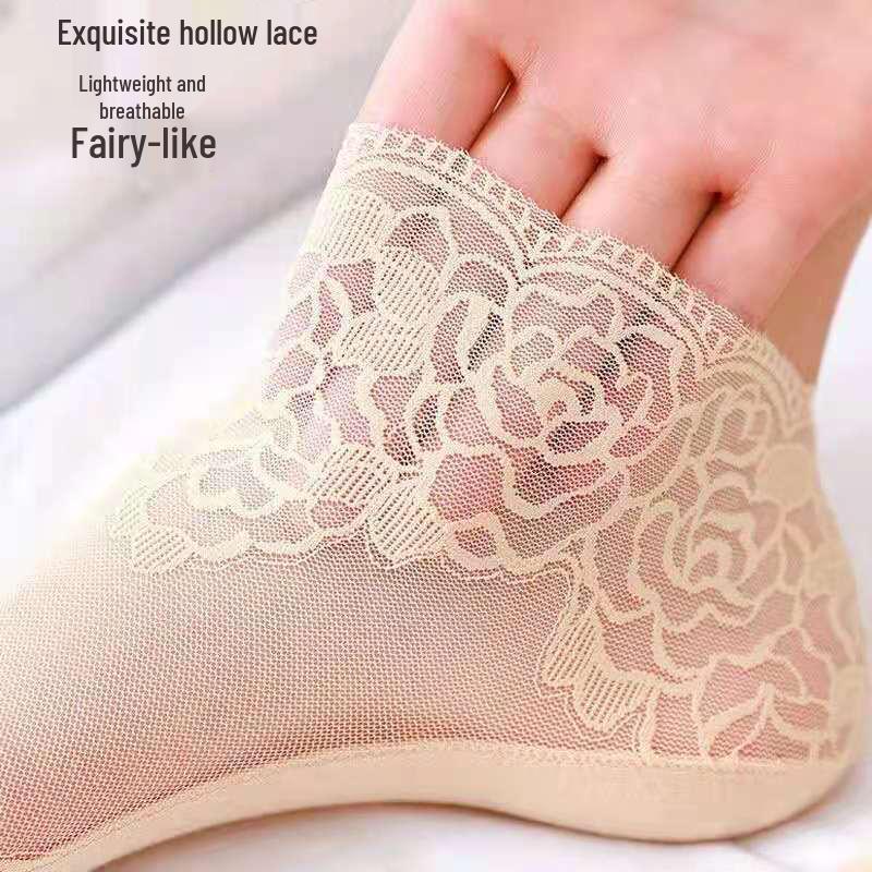 Women's Rose Lace Silk Low-Cut Socks - Spring/Summer Trendy Invisible Boat Style