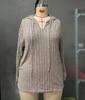 2026 Autumn/Winter V-Neck Plus Size Women's Hooded Ribbed Long Sleeve T-Shirt
