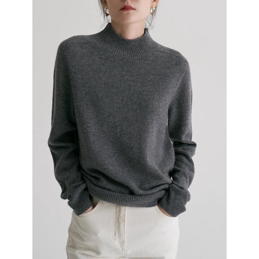 

DIMANAF 2025 Sweaters Autumn Solid Pullover High-necked Women Sweaters Knitting Loose White Sweater One Size серый
