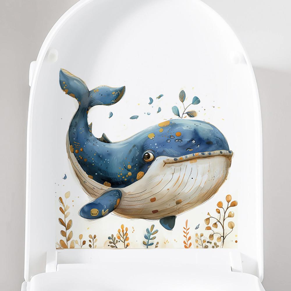 Cartoon Ocean Whale Waterproof Self Adhesive Wall Sticker for Bedroom Background Bathroom Toilet Home Decor
