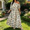 Damen Floral Ein Schulter Maxikleid Kurzarm A-Linie Schwingend Langes Kleid Formell Abendparty Hochzeitsgast Kleid mit
