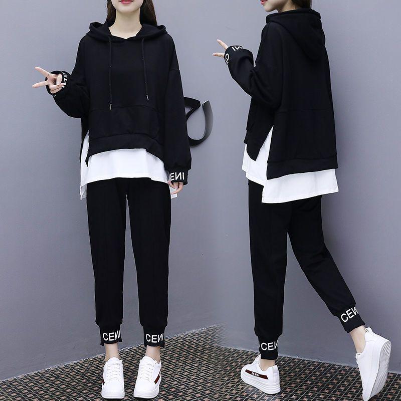 2026 Spring/Autumn Women's Casual Slimming Two-Piece Set: Trendy Loose Fit, Plus Size, Internet Style