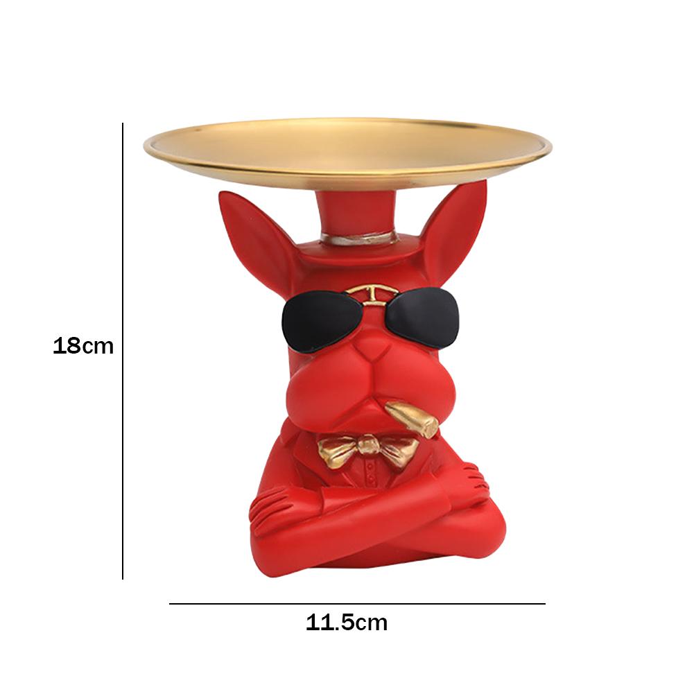 Bulldog Art Figurines with Pallet Resin Storage Box Decor for Office (red)