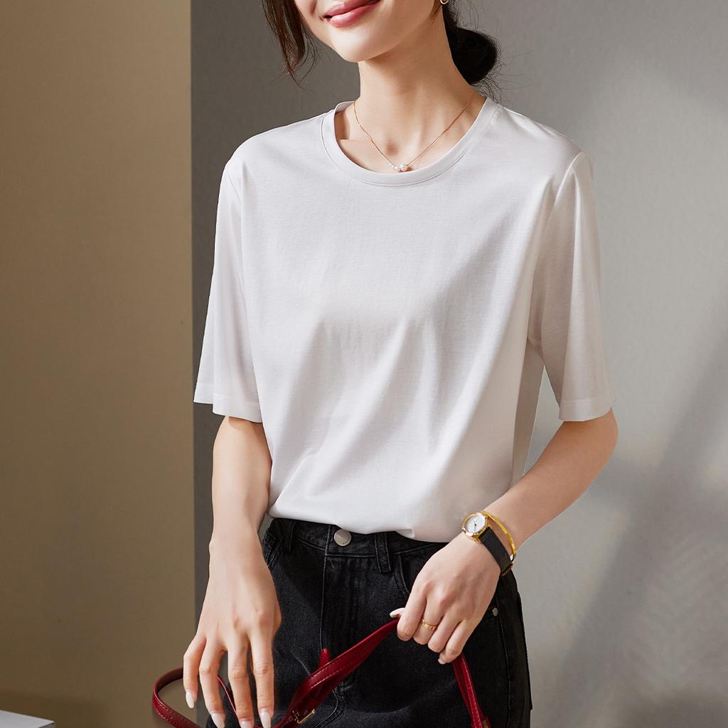 Round Hem Short-Sleeved T-Shirt for Women