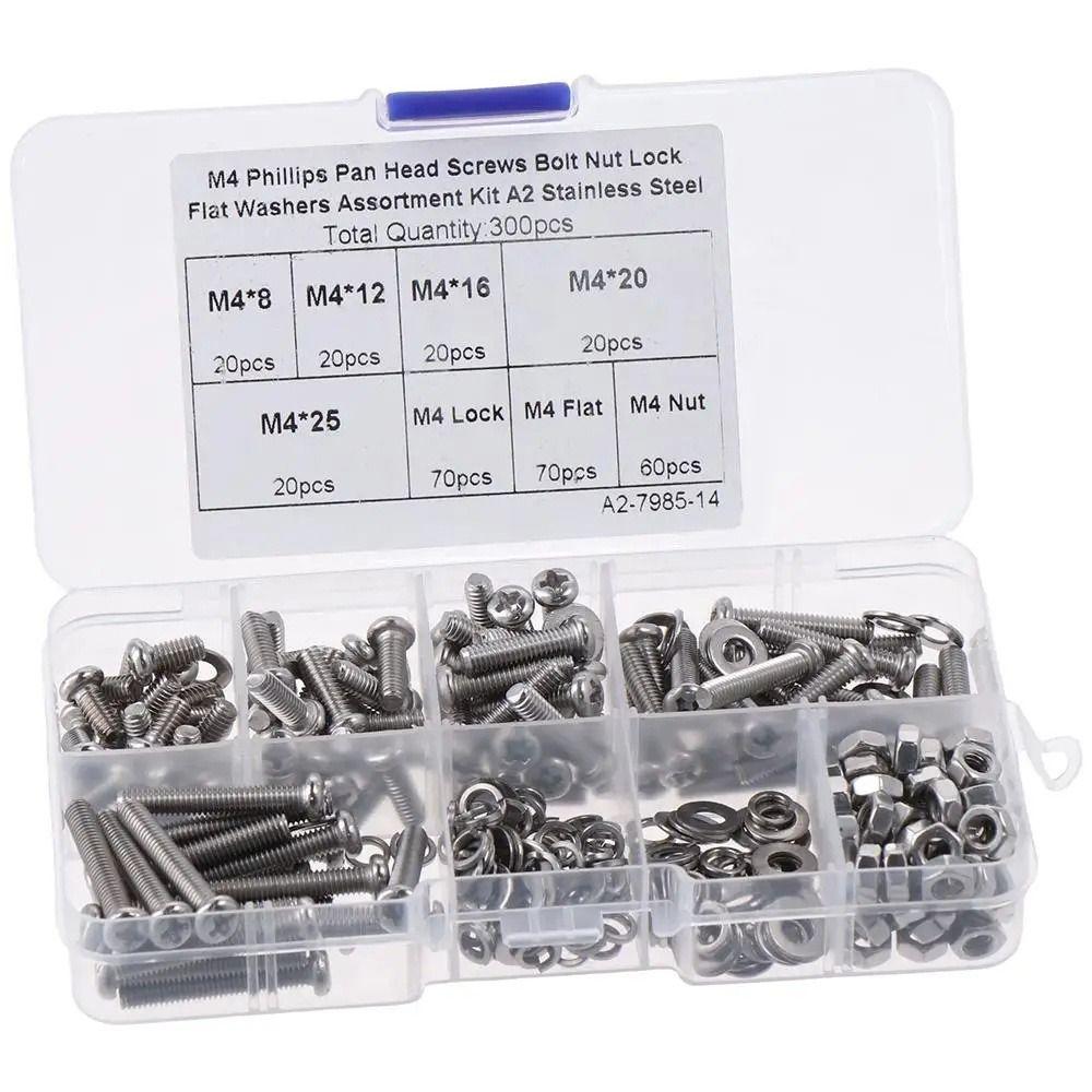 

300PCS 8/12/16/20/25mm Bolt Nut M4 Lock Washers Screws Amateurs, Landlords, Repairmen