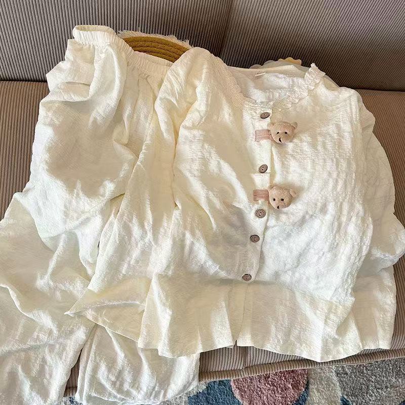 

Pajamas women s autumn new cloud cotton ins wind Japanese cute with chest pad long-sleeved bear loungewear spot M