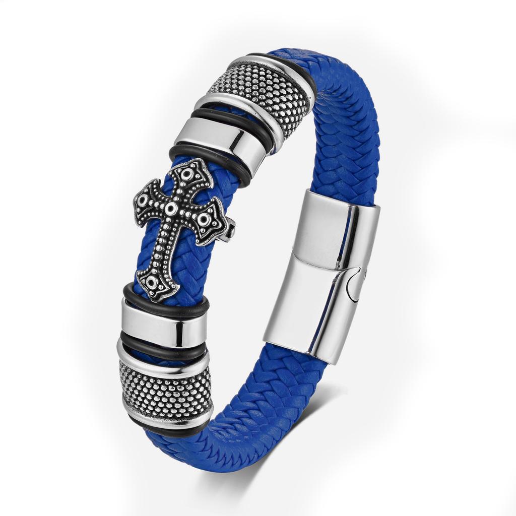 European and American Magnetic Buckle Woven Leather Bracelet Retro Cross Men's Bracelet 2026