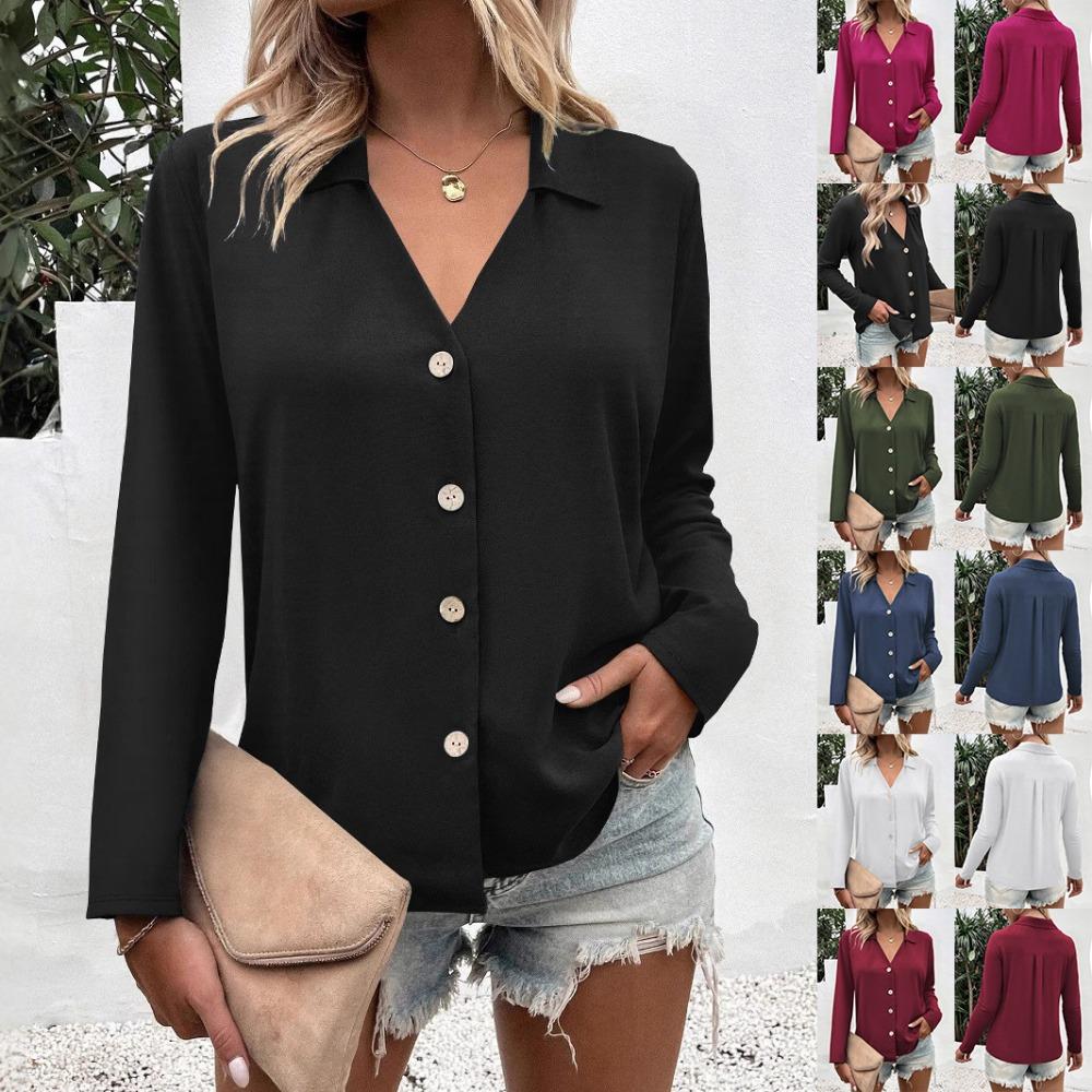 2026 Spring and Summer New Women s Solid Color Long Sleeve Ice Silk Elegant Button-up Shirt for Women S чёрный