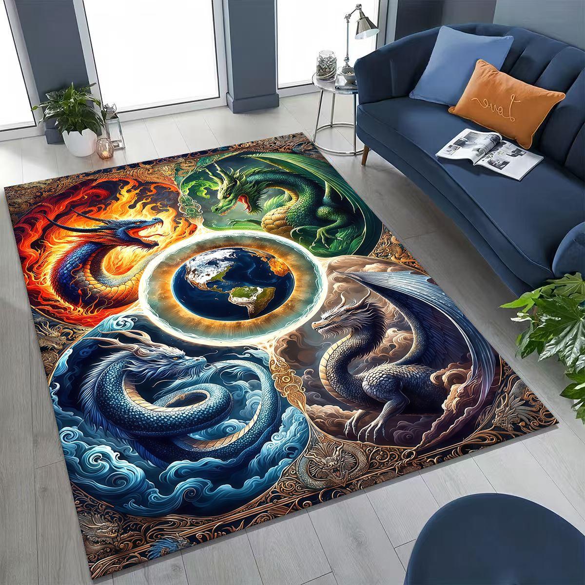 

Magic Dragon Mythology Art Chinese Loong Cartoon Rug for Bedroom Living Room Sofa Home Doormat Decor, Large Non-slip Floor Mat 60x90cm( 23x35in )
