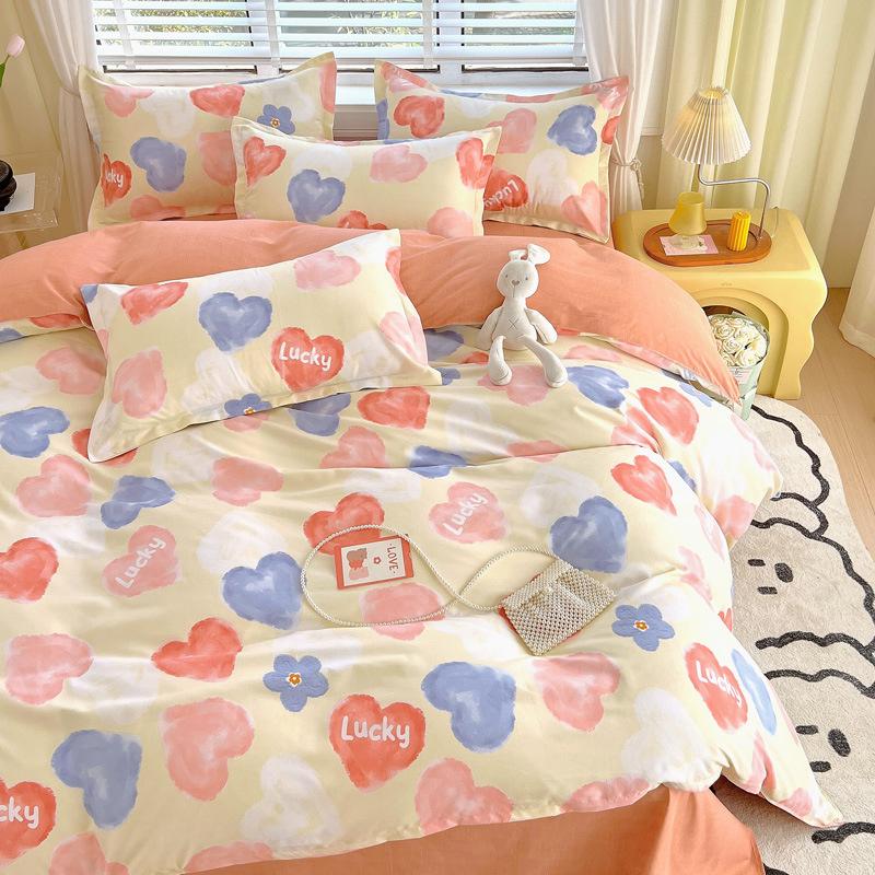 INS Double-sided Availability Pink Blue Cute Cat And Rabbit Bedding Set Duvet Cover Sheets With Pillowcases Full Size Bedroom