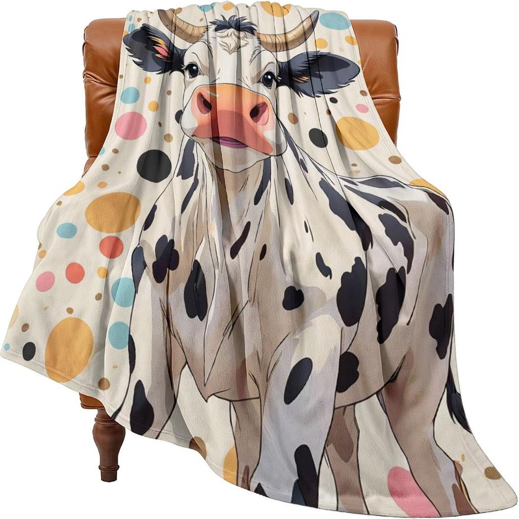 Cute Cow Print Flannel Throw Blanket Watercolor Style Soft Cozy Fleece for Home Office Sofa and Car All Season Gift