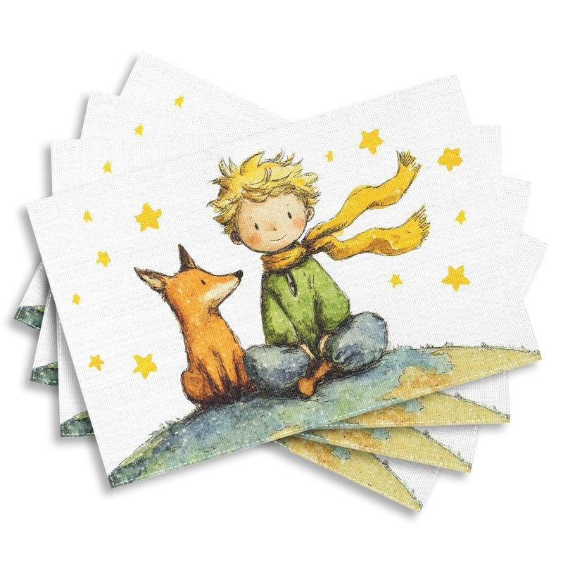 

4/6/8pcs Little Prince Fox Watercolor Placemat Linen Blend Washable Table Mat for Kids Dining Kitchen Decor Gift Idea 4Pcs-30X45cm(12X18in